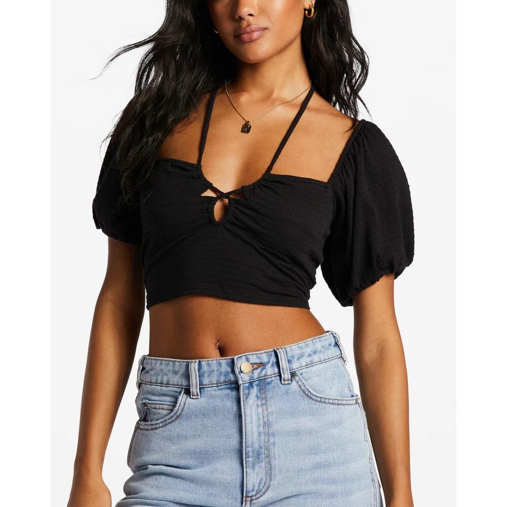 Billabong Women's Love Again Jersey Fabric Fitted Cropped Halter Top Shirt